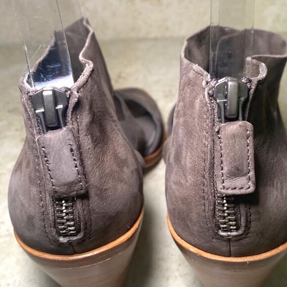 Eileen Fisher Brown Ann Tumbled Nubuck Leather Sandal Zip Back Block Heels - Picture 4 of 9